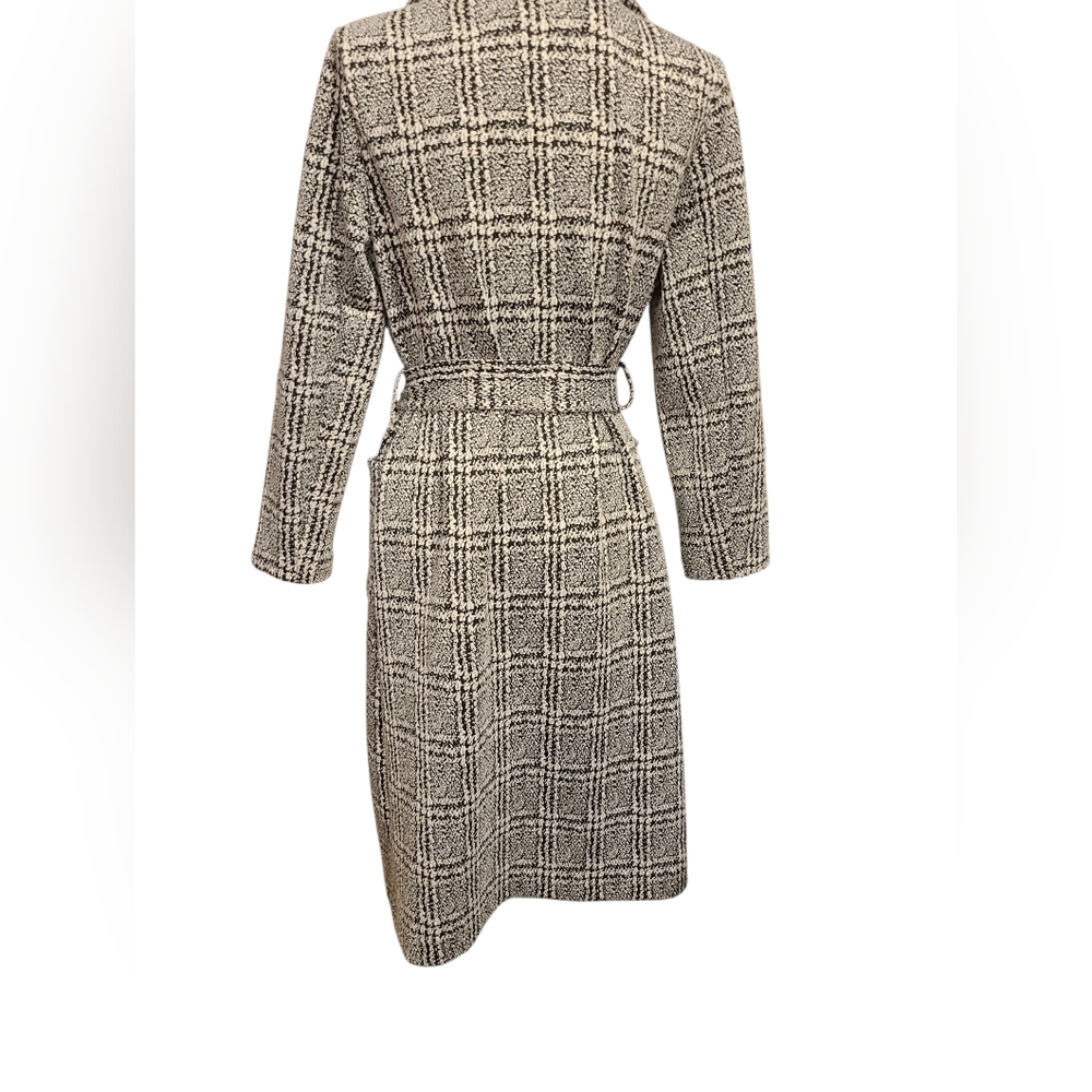 Shinestar Trenchcoat Tweed Black‎ and White Belted Shawl Collar Sz M - Picture 12 of 16